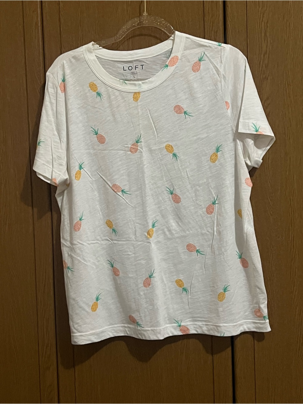LOFT White Short-Sleeve Tee with Pink & Yellow Pineapple Print